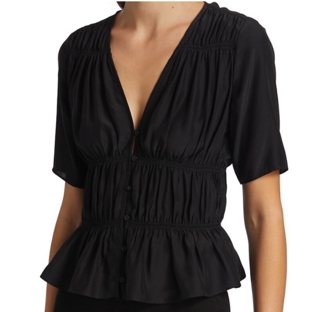 FRAME Ruched V-Neck Blouse